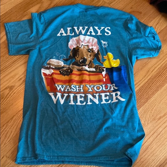 American Fido Tops - Dachshund print teal  Graphic T-Shirt.  American Fido.